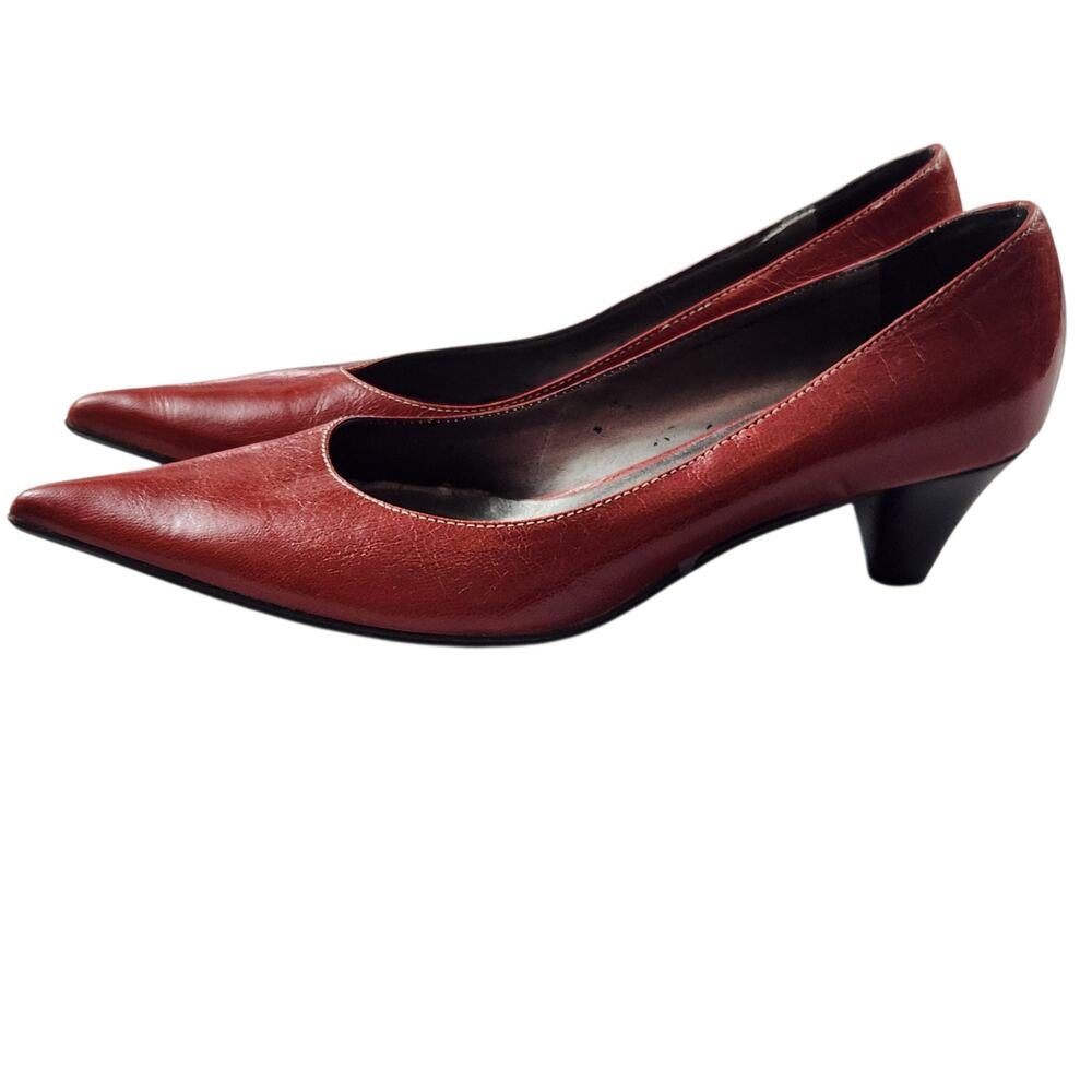 Peluso heels sz 38 made in Italy red pointed-toe pumps dress shoes - Picture 2 of 13